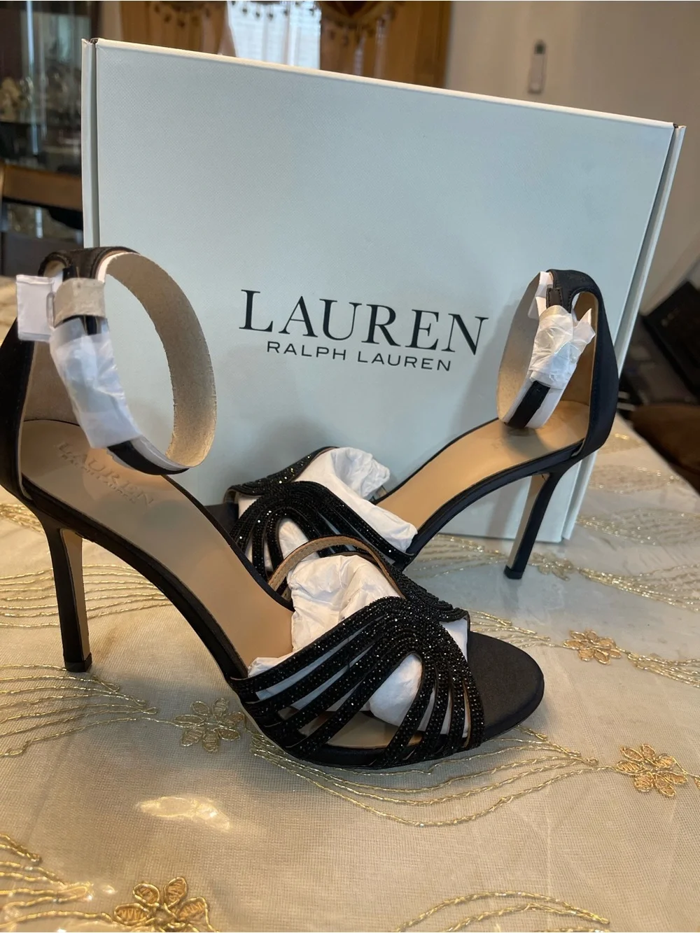 NWB Lauren Ralph Lauren women’s Allie embellished multistrap sandals black 8.5